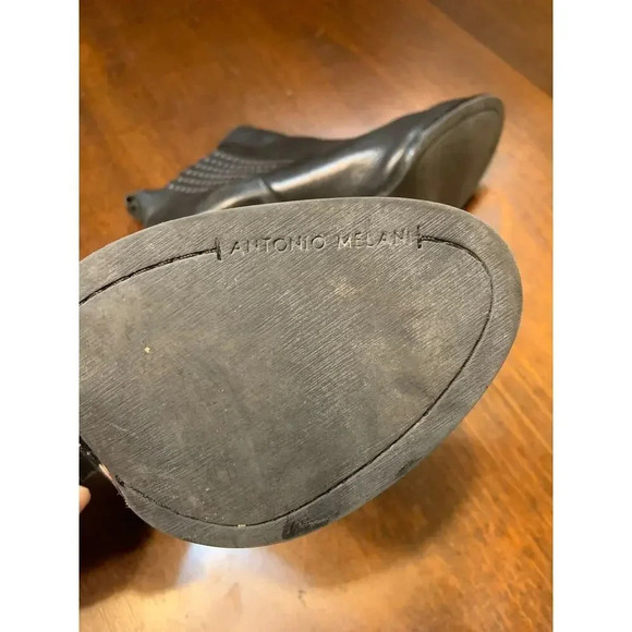 Antonio Melani Black Leather Studded Bootie Heels Women’s 9 Grunge Witch Biker - Picture 7 of 11